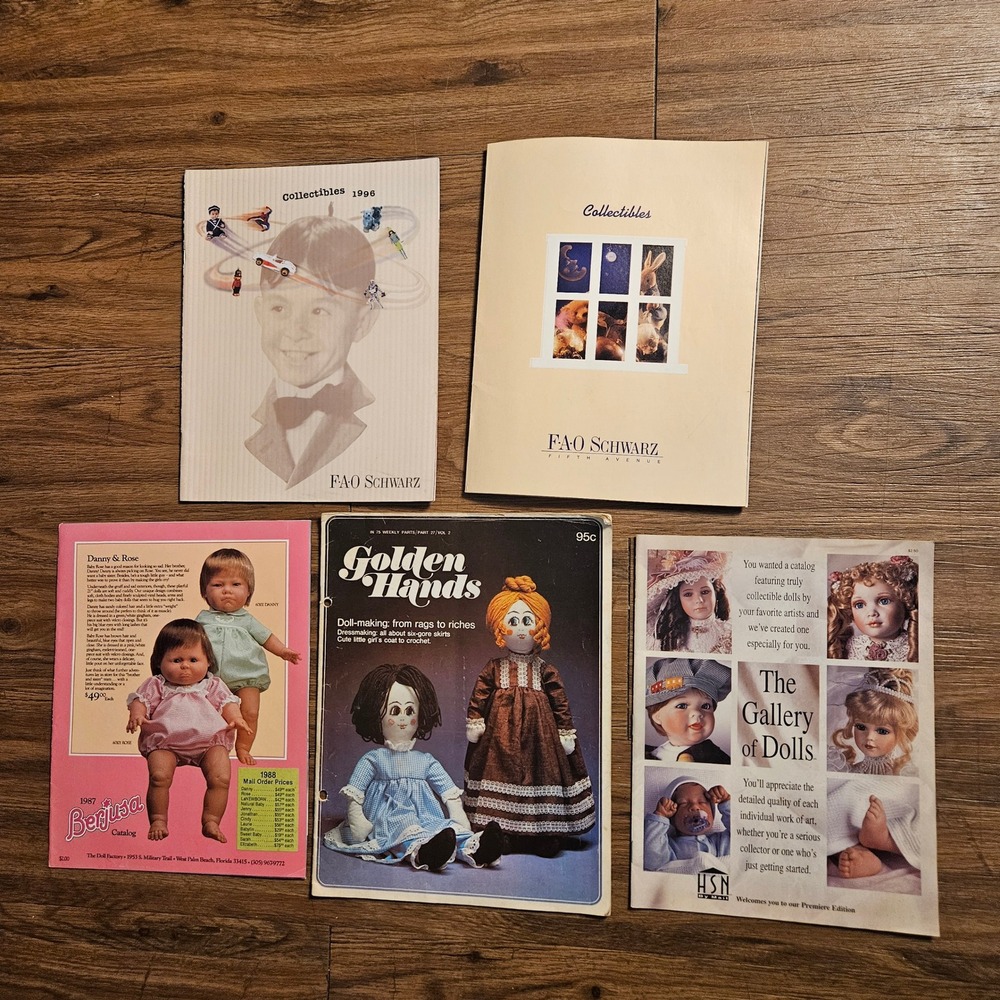 Lot of 5 Vintage FAO Schwarz Berjusa HSN Doll Catalogs &‎ Golden Hands Magazines